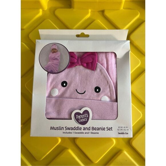 Muslin Swaddle And Beanie Set NEW 100% Cotton - Picture 1 of 7